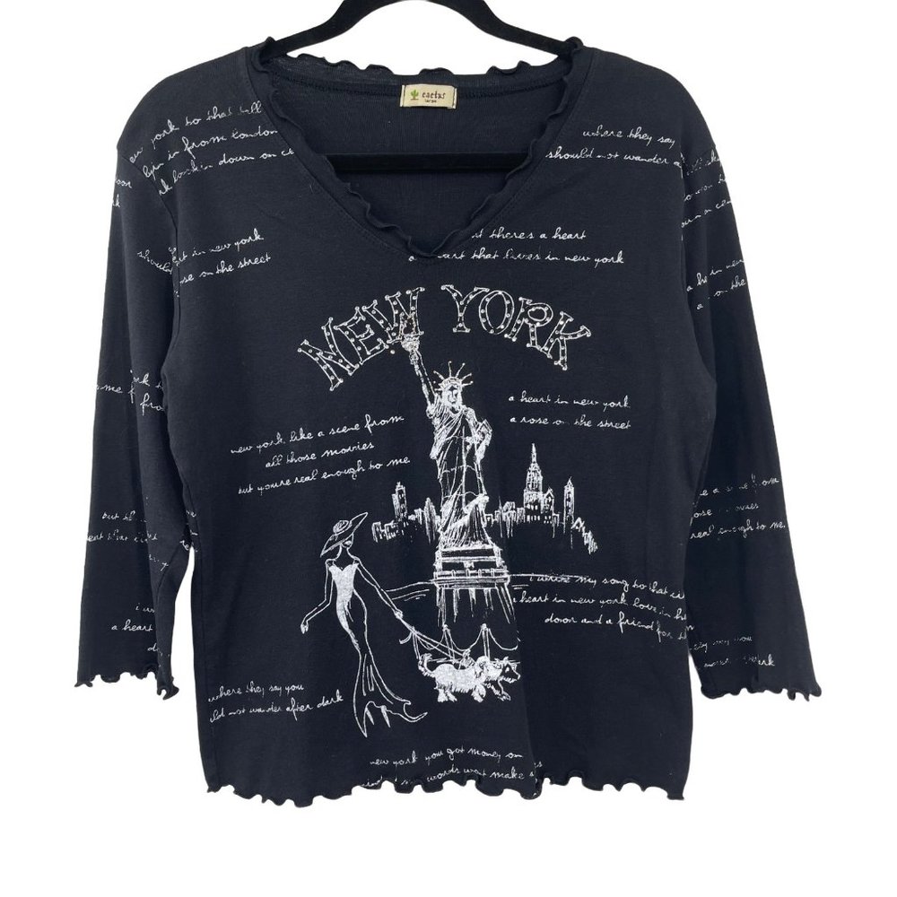 Cactus New York Shirt Large Black White Ruffle - Picture 1 of 8